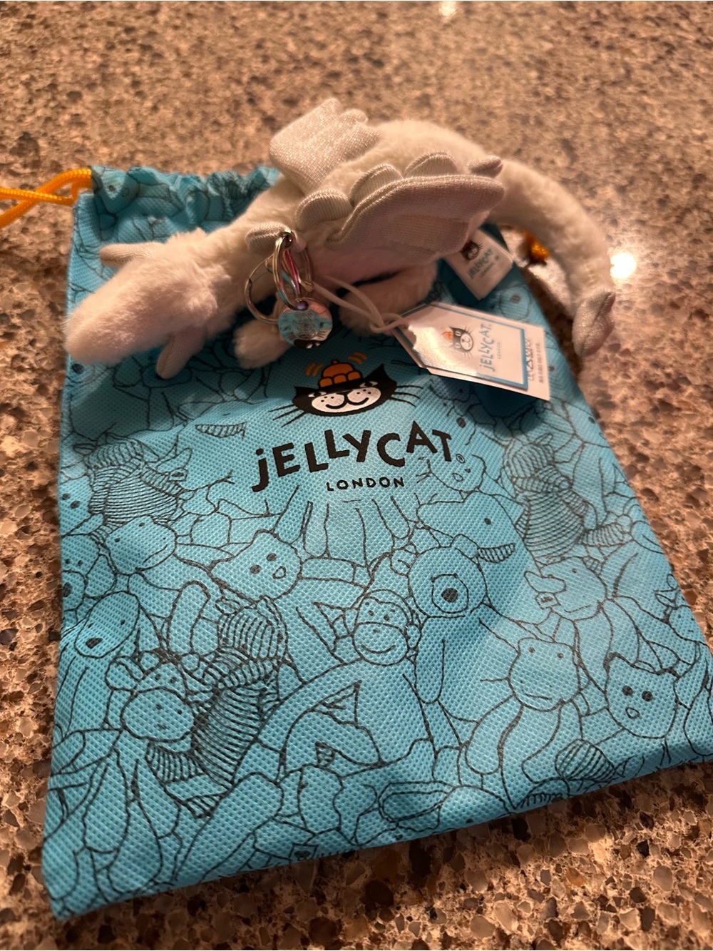 NWT Retired Jellycat White Snow Dragon Keychain with Dust Bag